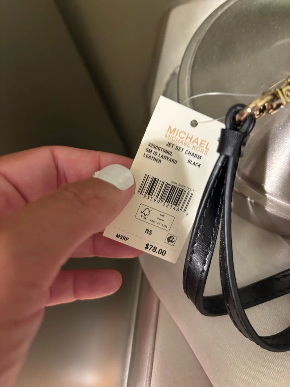 Michael Kors Black Leather Wristlet Charm with Gold Hardware